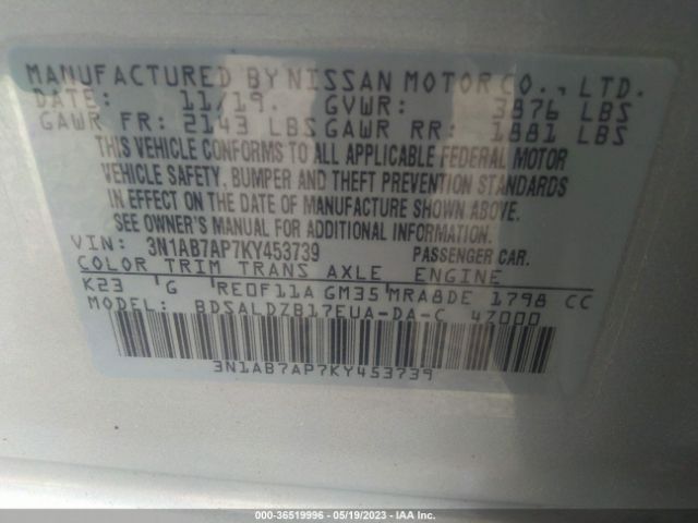 3N1AB7AP7KY453739 Nissan SENTRA SV