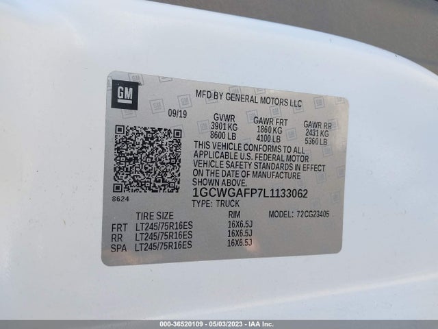 Chevrolet EXPRESS CARGO VAN 2020 1GCWGAFP7L1133062 Image 9
