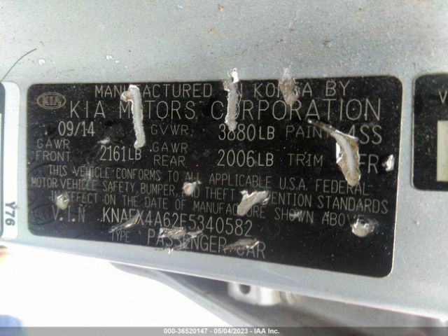 KNAFX4A62F5340582 KIA FORTE LX
