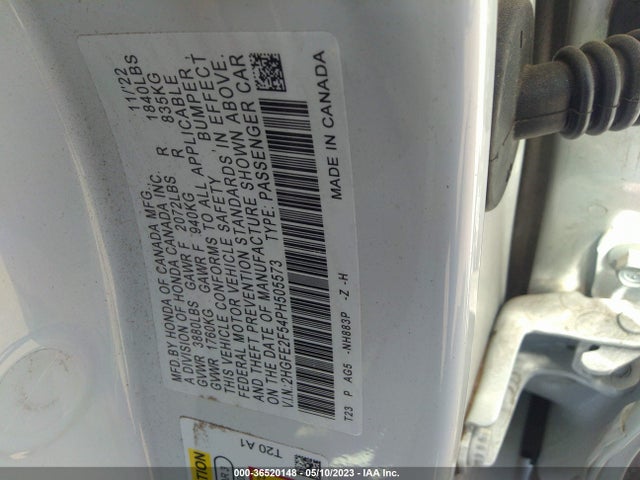 2023 HONDA CIVIC SEDAN SPORT VIN: 2HGFE2F54PH505573