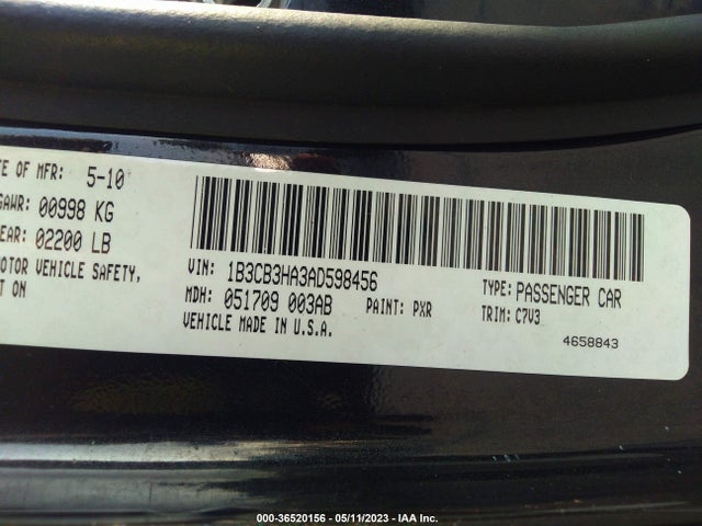 2010 DODGE CALIBER MAINSTREET VIN: 1B3CB3HA3AD598456