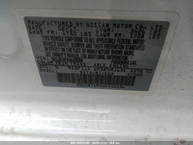 3N1CN7AP4HK438286 Nissan Versa Sedan Sv