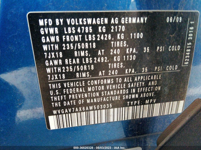 2010 VOLKSWAGEN TIGUAN SE W/LEATHER VIN: WVGAV7AX6AW503035
