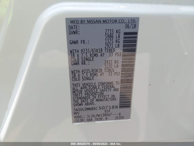 5N1DL0MN8KC507188 Infiniti QX60 PURE