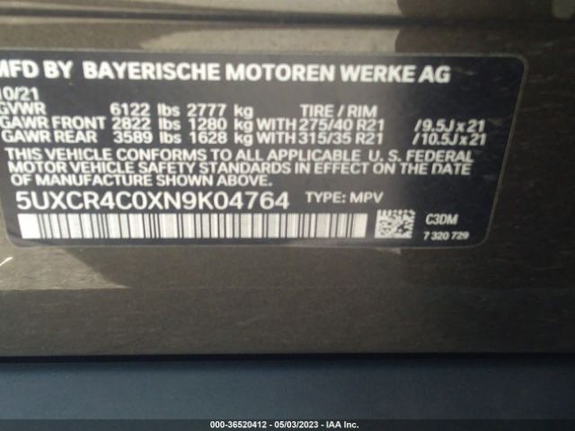 5UXCR4C0XN9K04764 BMW X5 Sdrive40i