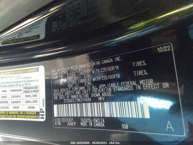 2022 Lexus NX, VIN: 2T2GGCEZ1NC014694