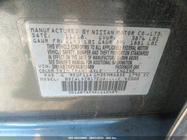 Nissan SENTRA SV 2019 3N1AB7APXKL612489 Image 10