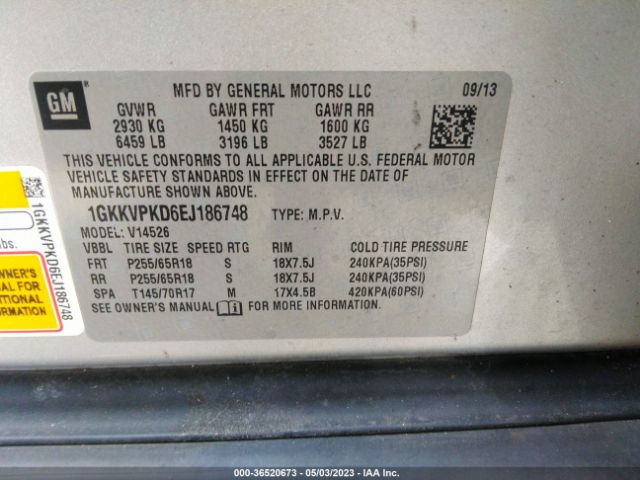 1GKKVPKD6EJ186748 GMC ACADIA SLE
