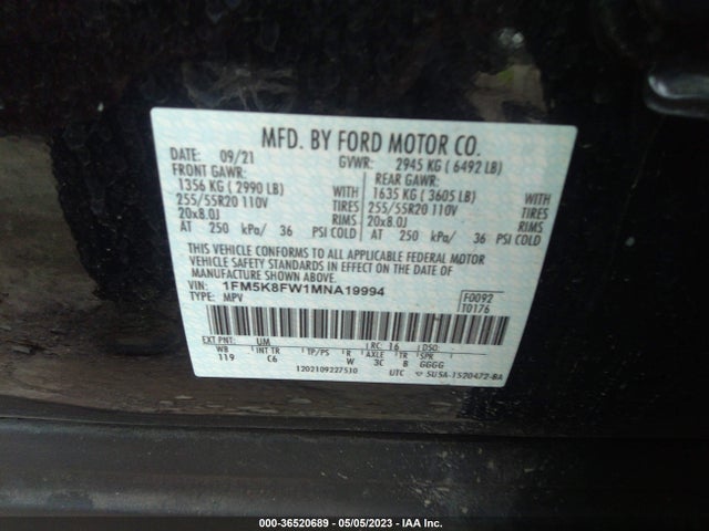 2021 Ford Explorer, VIN: 1FM5K8FW1MNA19994