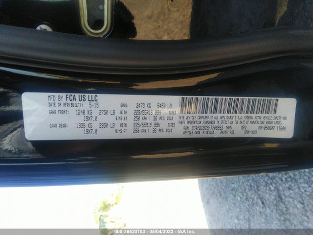 2015 DODGE JOURNEY SXT VIN: 3C4PDCBG9FT708953