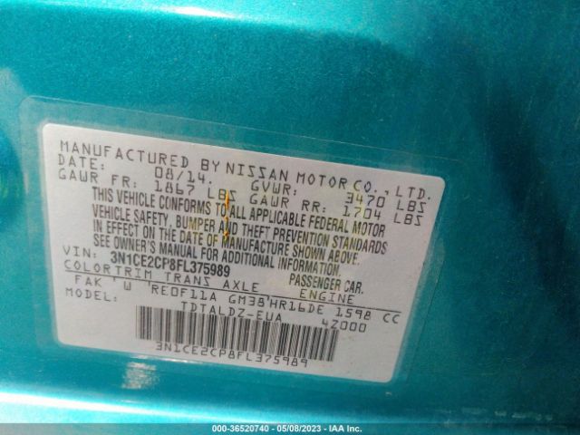 3N1CE2CP8FL375989 Nissan Versa Note S/s Plus/sv/sr/sl