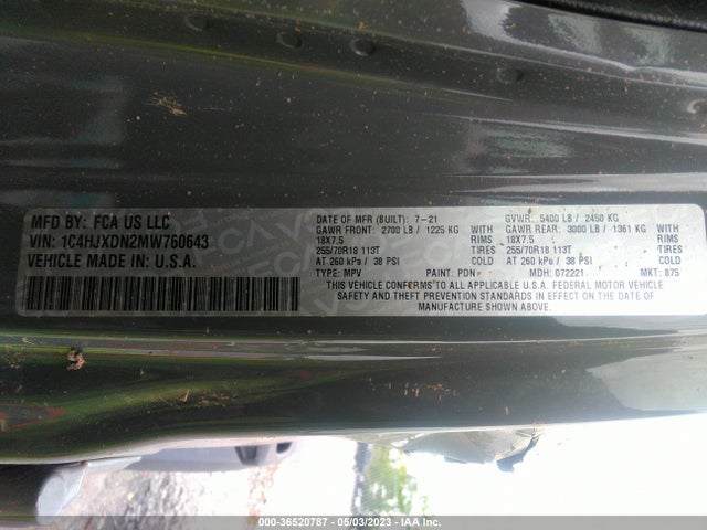 1C4HJXDN2MW760643 Jeep Wrangler Unlimited Sport Altitude