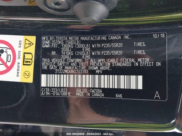 2T2ZZMCAXKC122393 Lexus Rx Rx 350