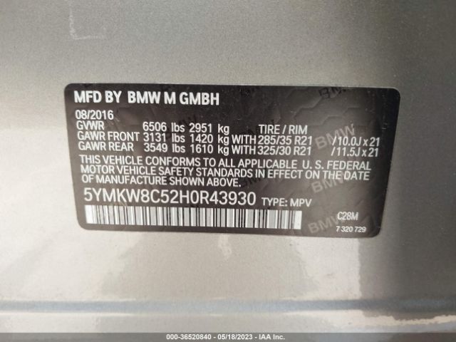 5YMKW8C52H0R43930 BMW X6 M