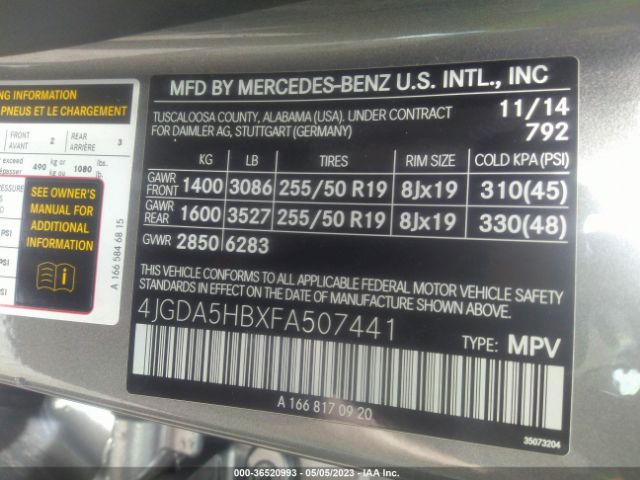 4JGDA5HBXFA507441 Mercedes-Benz M-class Ml 350