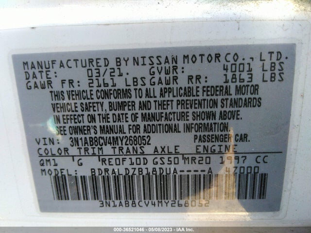 2021 NISSAN SENTRA SV VIN: 3N1AB8CV4MY268052