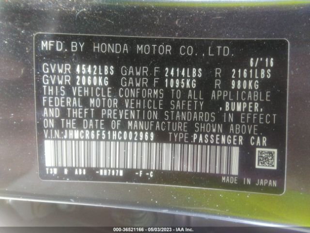 JHMCR6F51HC002969 Honda Accord Hybrid Ex-l