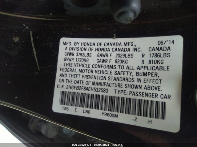 Honda Civic Sedan Ex 2014 2HGFB2F84EH532580 Image 9