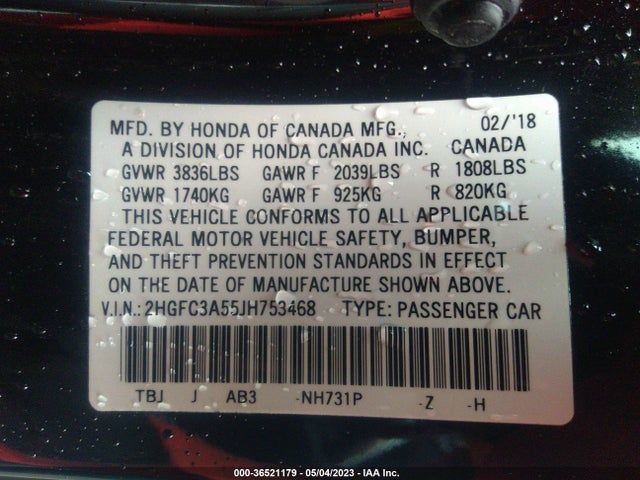 Honda CIVIC SI COUPE 2018 2HGFC3A55JH753468 Image 10
