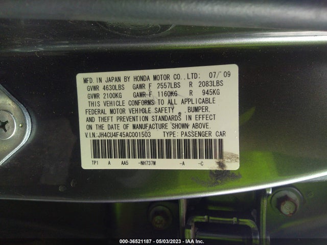2010 ACURA TSX VIN: JH4CU4F45AC001503