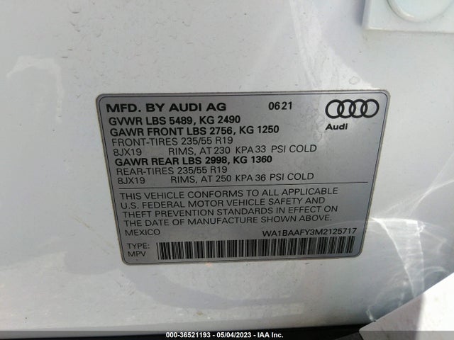 WA1BAAFY3M2125717 Audi Q5 Premium Plus