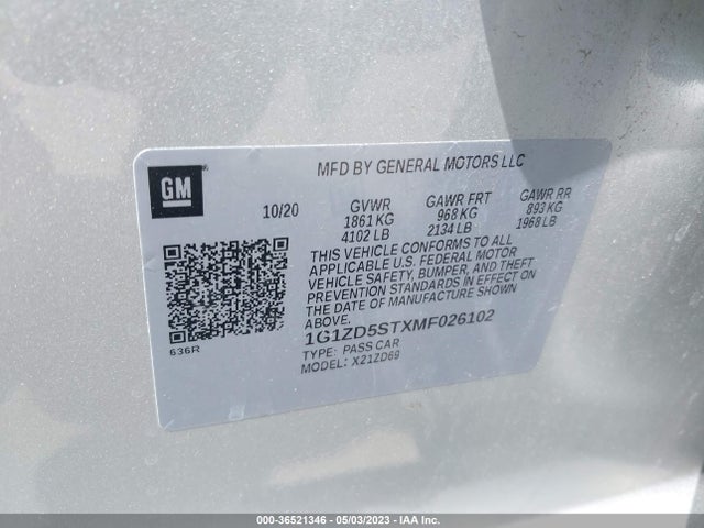 Chevrolet MALIBU LT 2021 1G1ZD5STXMF026102 Image 9