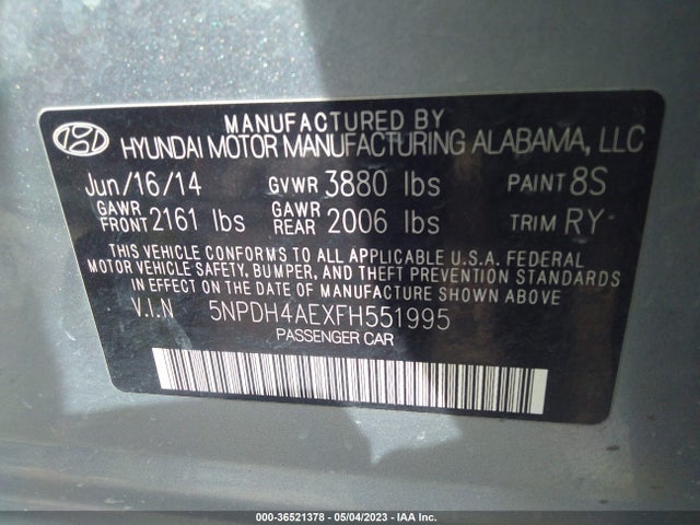 Hyundai ELANTRA SE 2015 5NPDH4AEXFH551995 Image 10