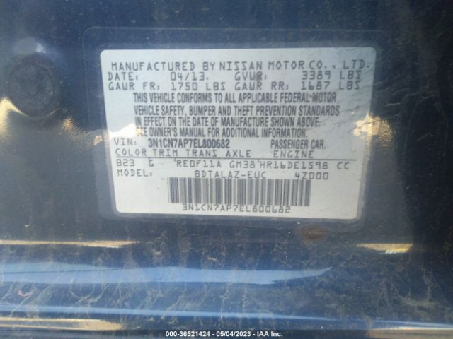 3N1CN7AP7EL800682 Nissan Versa S Plus