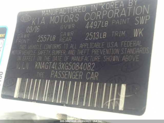 KNAGT4L3XG5084082 KIA Optima Lx