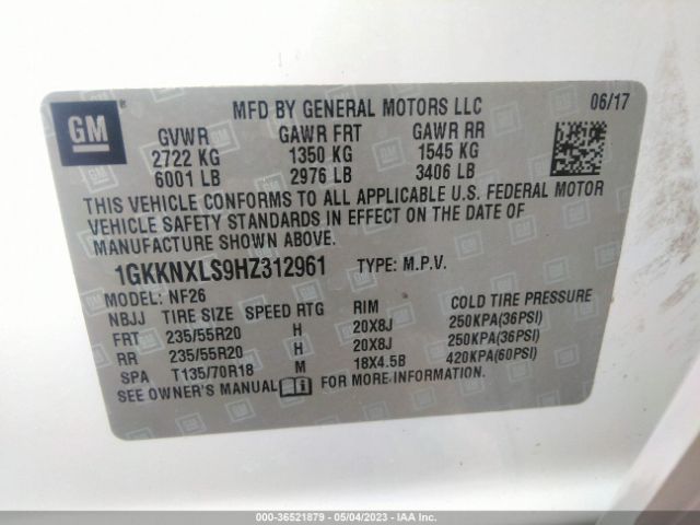 1GKKNXLS9HZ312961 GMC Acadia Denali