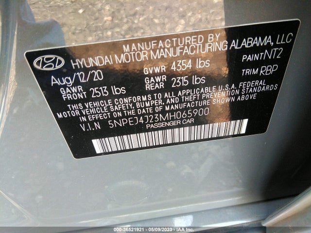 2021 HYUNDAI SONATA SEL PLUS VIN: 5NPEJ4J23MH065900