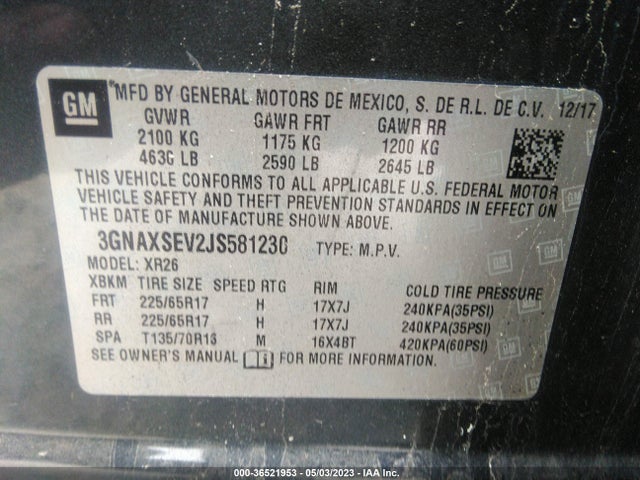 Chevrolet EQUINOX LT 2018 3GNAXSEV2JS581230 Image 9
