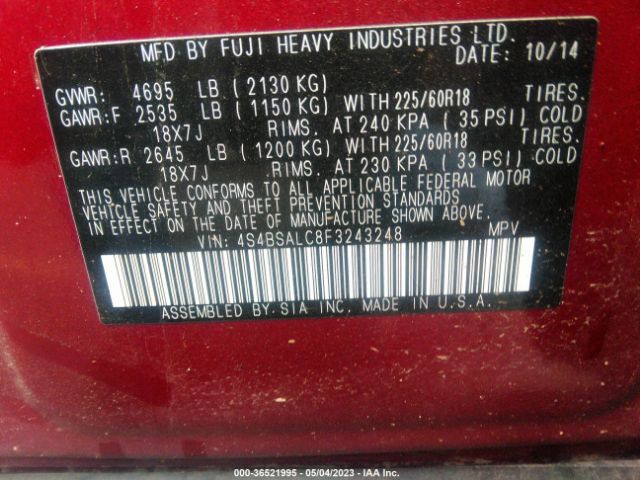 4S4BSALC8F3243248 Subaru Outback 2.5i Limited