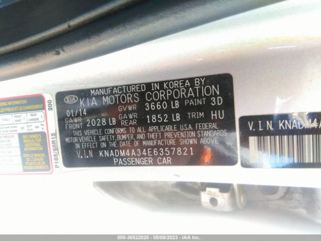 KNADM4A34E6357821 KIA RIO LX