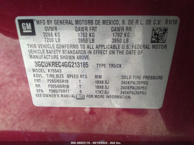 2016 CHEVROLET SILVERADO 1500 LT VIN: 3GCUKREC4GG213185