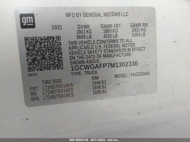 Chevrolet EXPRESS CARGO VAN 2021 1GCWGAFP7M1302336 Image 9