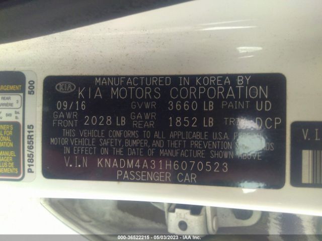 KNADM4A31H6070523 KIA RIO LX