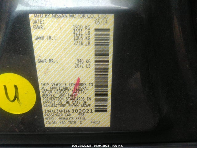 Nissan ALTIMA 2.5 2015 1N4AL3AP1FN302021 Image 10
