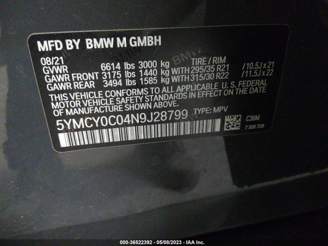 2022 BMW X6, VIN: 5YMCY0C04N9J28799