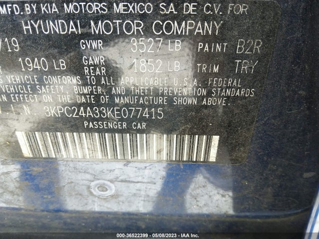 Hyundai Accent Sel 2019 3KPC24A33KE077415 Image 10