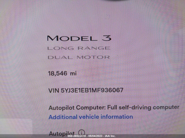 Tesla Model 3 Long Range 2021 5YJ3E1EB1MF936067 Image 9