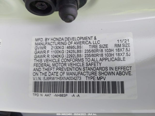 Honda CR-V EX 2022 5J6RW1H5XNA004273 Image 10
