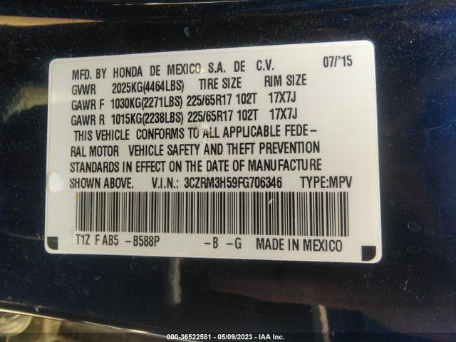 Honda CR-V EX 2015 3CZRM3H59FG706346 Image 9