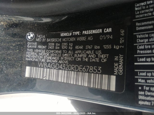 1994 BMW 740 I AUTOMATIC VIN: WBAGD4320RDE67853