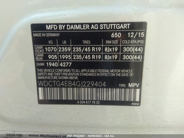 WDCTG4EB4GJ229404 Mercedes-Benz Gla Gla 250