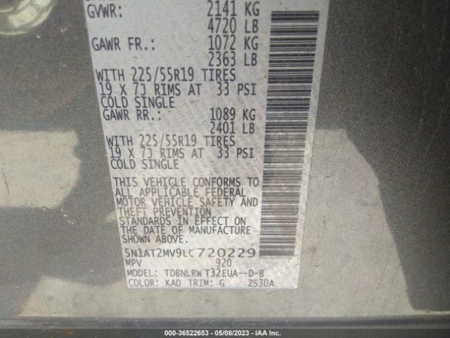 5N1AT2MV9LC720229 Nissan Rogue Sl