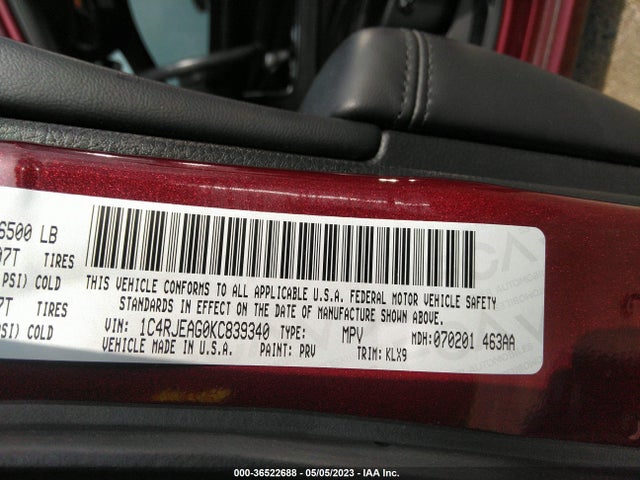 2019 JEEP GRAND CHEROKEE ALTITUDE VIN: 1C4RJEAG0KC839340