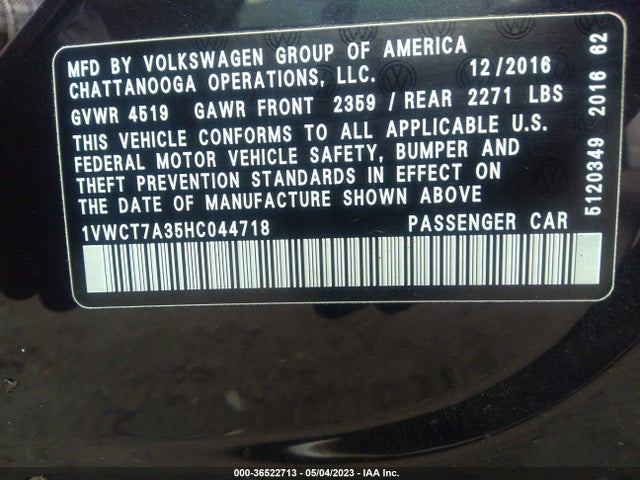 1VWCT7A35HC044718 Volkswagen Passat 1.8t Sel Premium