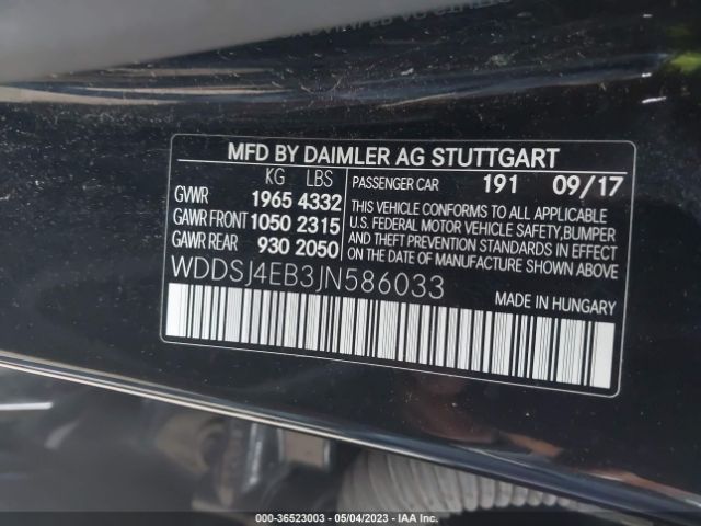 WDDSJ4EB3JN586033 Mercedes-Benz Cla Cla 250