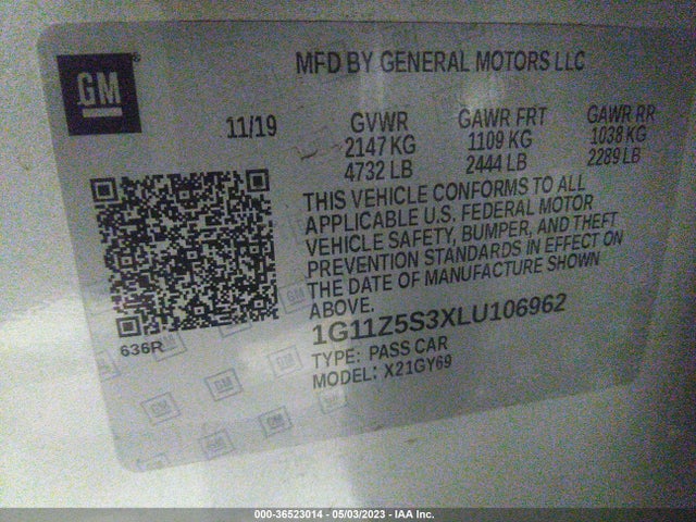 Chevrolet IMPALA LT 2020 1G11Z5S3XLU106962 Image 9